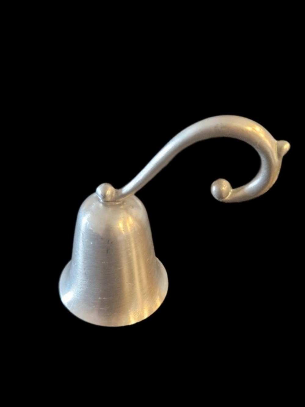 Vintage Pewter Candle Snuffer Bell Hook Handle Heart Hallmark Stamp 3"